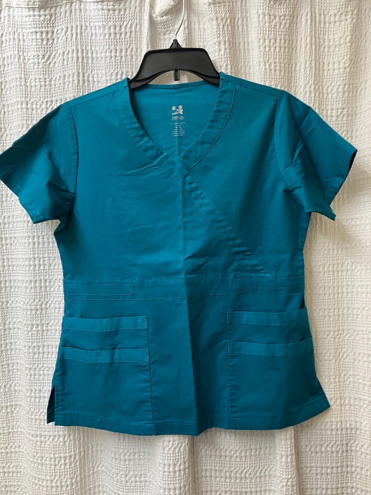 Dagacci Women’s Small scrub top Teal Green pullover V Neck Pockets