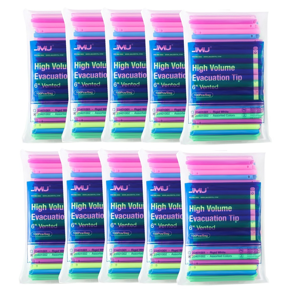 1000pcs Dental HVE High Volume Evacuation Speed Suction Tips 6" Vented Assorted