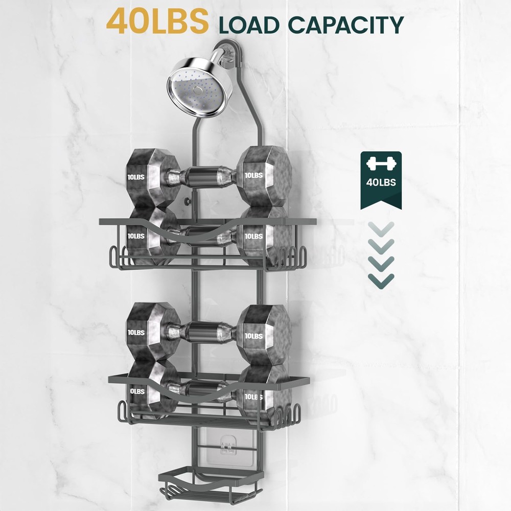 Shower Caddy Hanging Adjustable, Extended Length Rustproof Shower Caddy Over ...