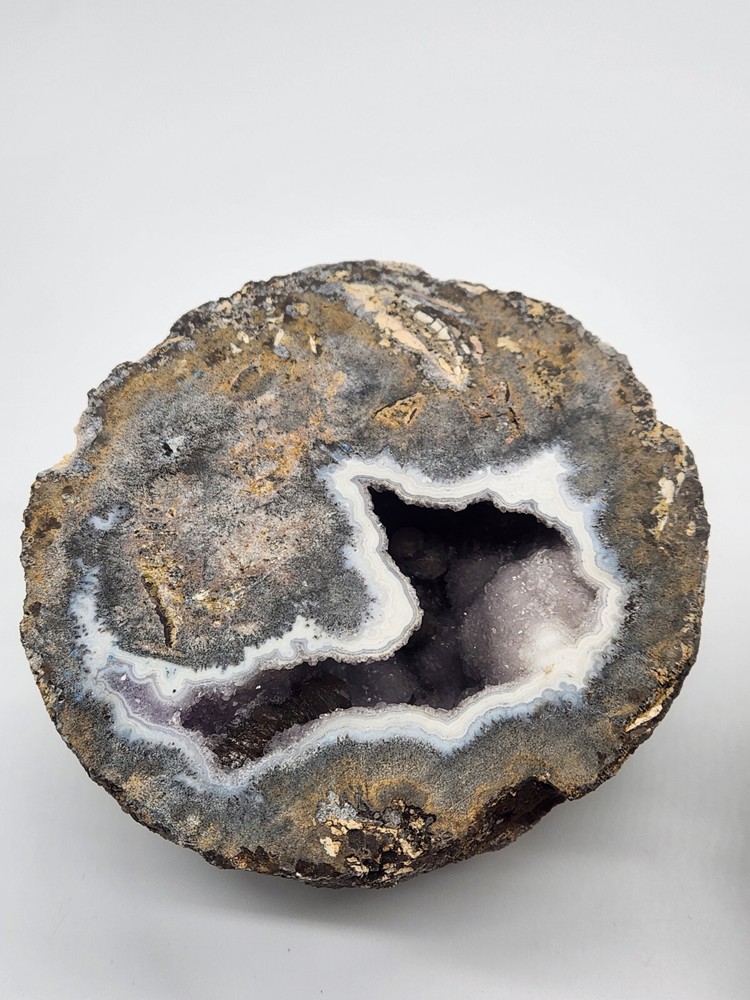 2 Light amethyst with calcite geode ~4" Diameter