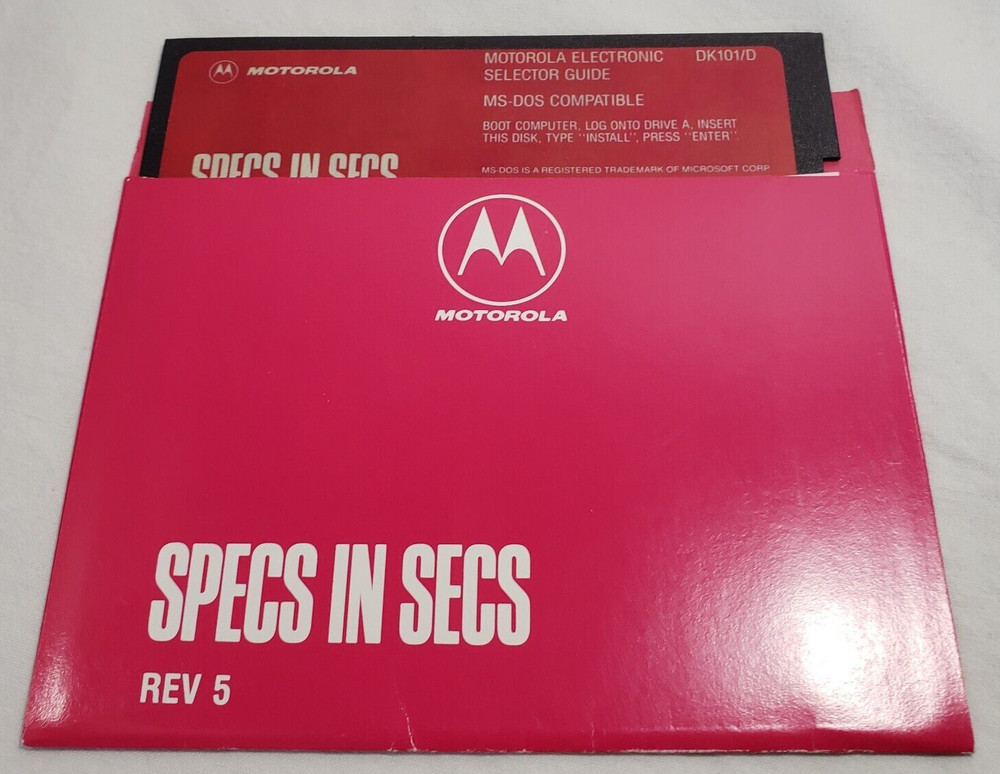1-Motorola Specs In Secs 1988 Integrated Circuits Data Disk 5.25" Floppy DOS