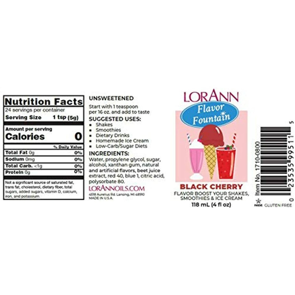 LorAnn Black Cherry Flavor Fountain, 4 oz Bottle