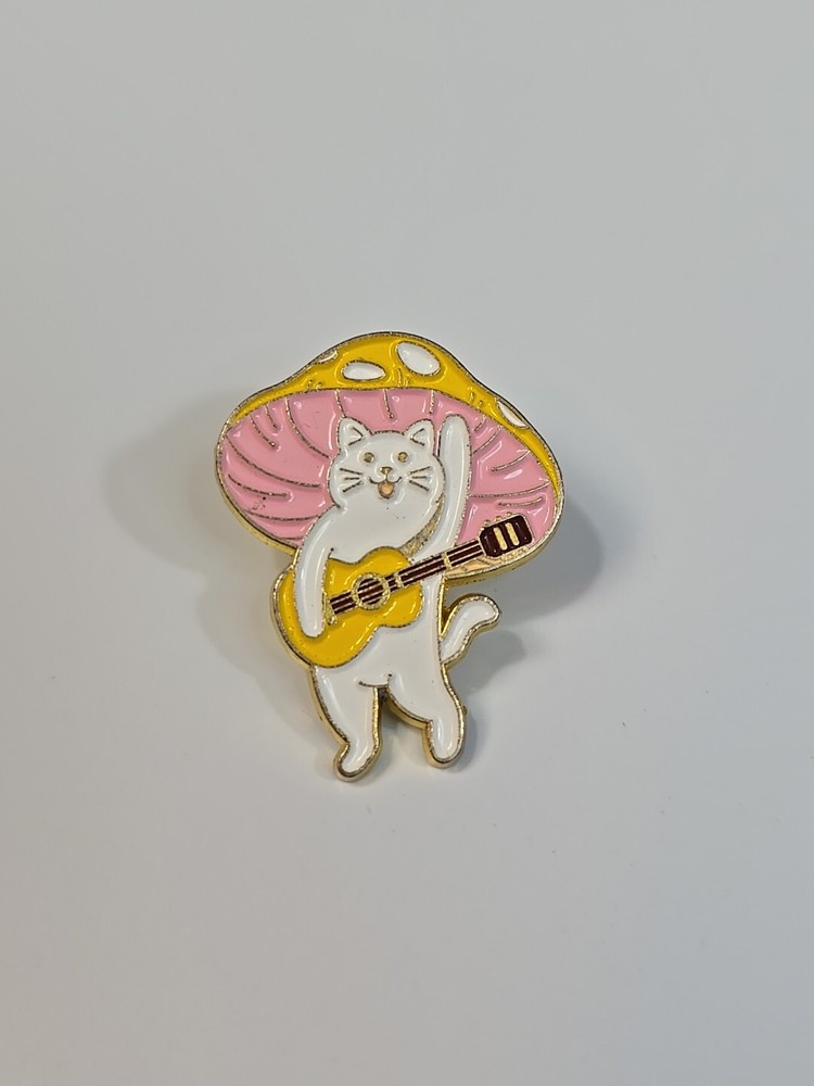 Mushroon Hat Cat Playing Guitar Lapel Pin