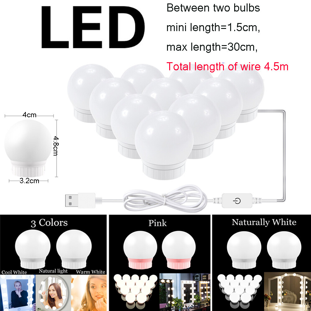 Led Vanity Mirror Bulb Makeup Dressing Table USB Lamp 2~14 Bulbs Dimmable 3 Type