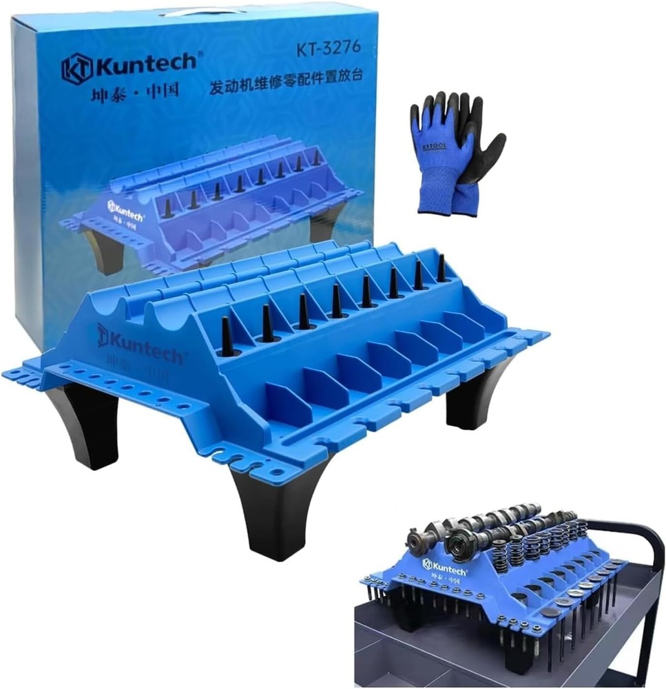Stylish Blue Engine Cylinder Head Organizer - Enhance Your Workspace Efficiency