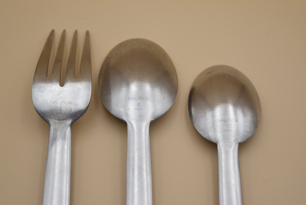 3pc Nautica Arctic White Flatware Set Dinner Fork Tablespoon Teaspoon