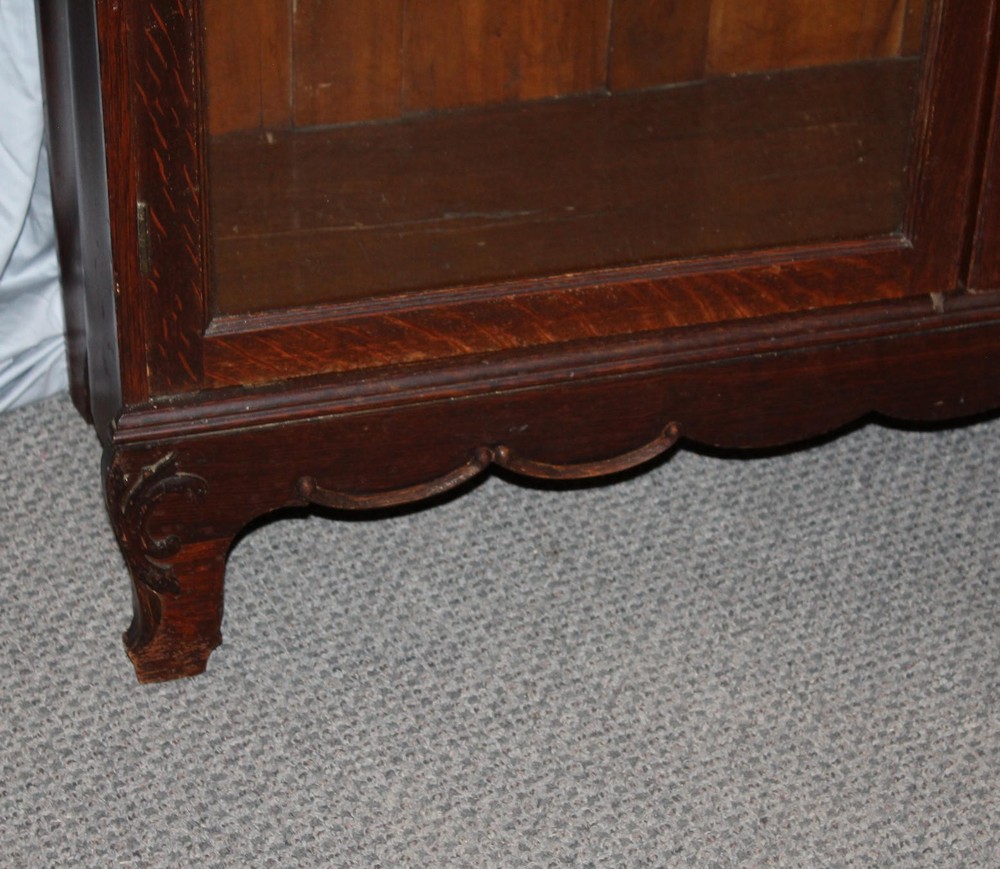 Antique Oak Two Door Bookcase - Serpentine shaped Sides!