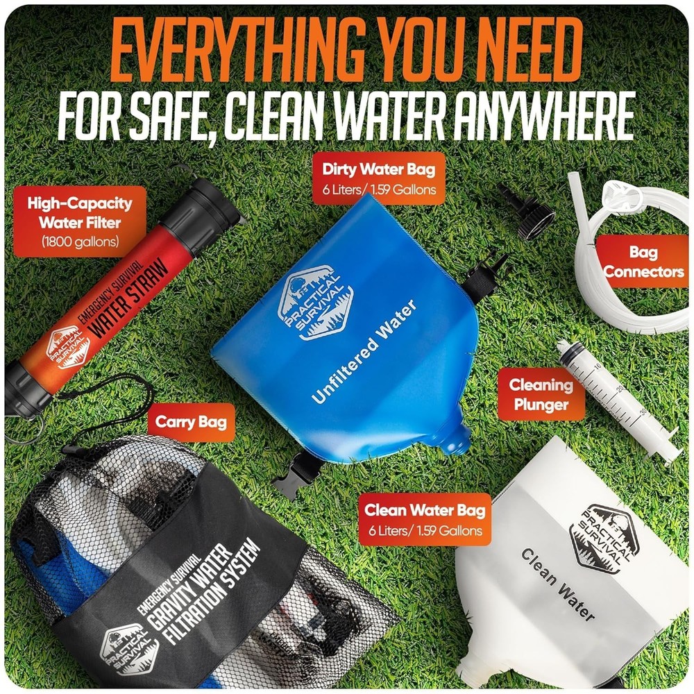 High Capacity Gravity Water Filter System with 2 Lightweight Hanging Bags - 6...