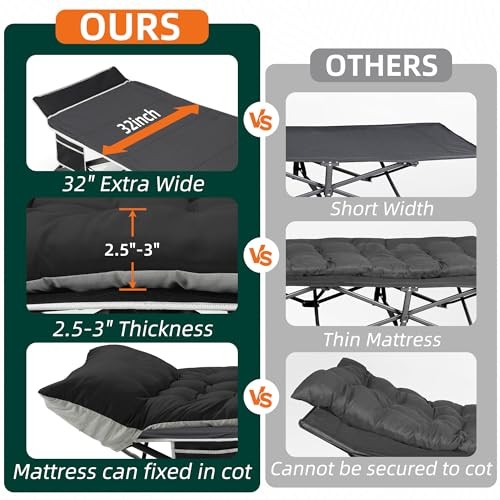 Portable Camping Cot, 32" Extra Wide Camping Cots for Adults with 1 Black