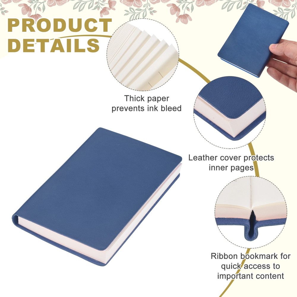4 Pcs Leather Pocket Notebook, 4x3" A7 Hardcover Small Mini Notebooks, Dark Blue