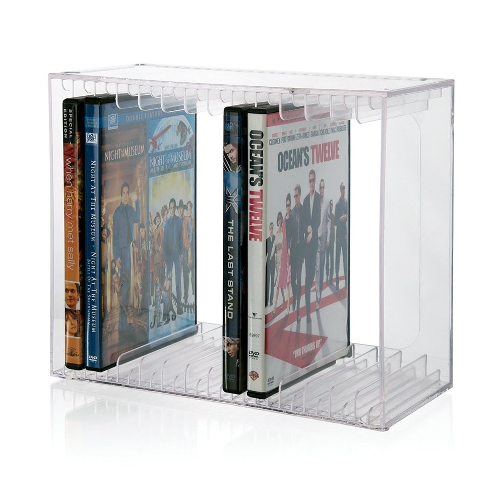 STORi Stackable Clear Plastic DVD Organizer with Rubber Feet | Medium,