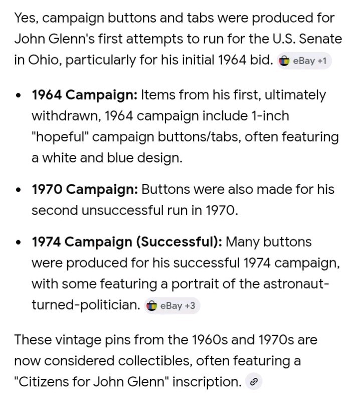 John Glenn rare withdrawn tab `64 & RFK '64 Senate Campaign Foldback Tabs