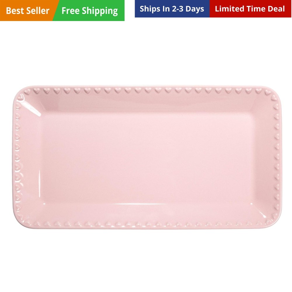 Rectangle Ceramic Stoneware Serving Platter Tray, Embossed Hearts, Microwave ...