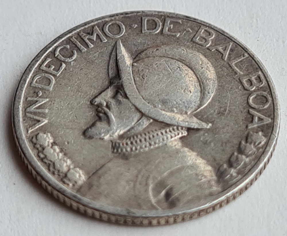 •1933•PANAMA•1/10 BALBOA•SILVER COIN•