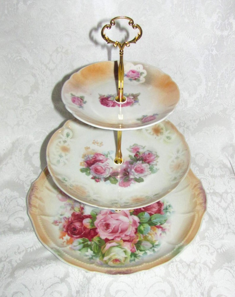 Custom Three Tier Tea Party Cake Stand Made With Antique Lusterware Plates
