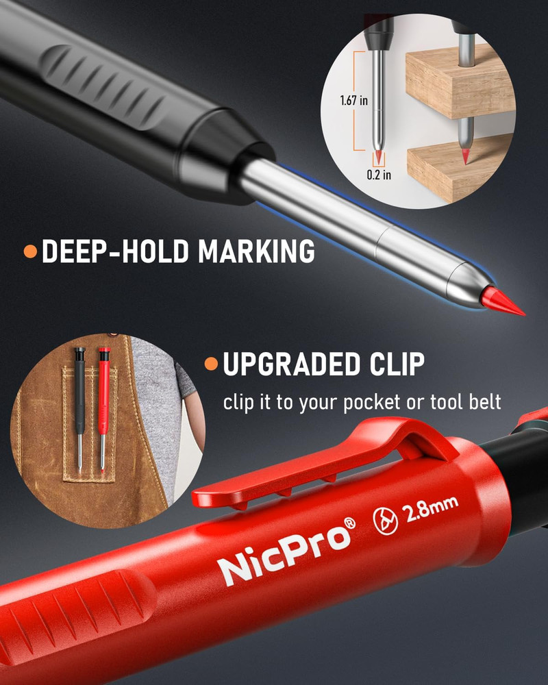 Nicpro 5 Pack Carpenter Pencil with Sharpener, Mechanical Carpenter Pencils with