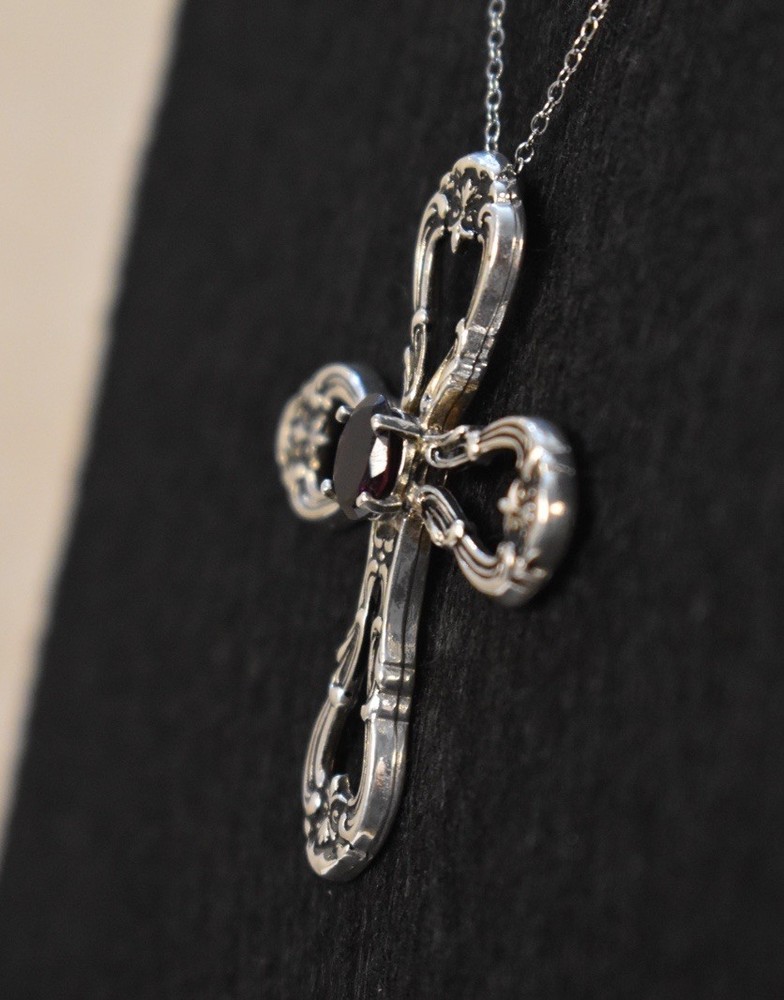 Vintage Gorham Sterling Silver Cross with Garnet
