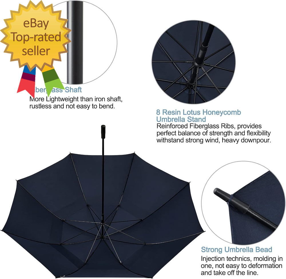 80 Inch Huge Large Oversize Golf Umbrella Double Canopy Vented Windproof Stick U