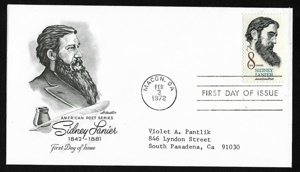 #1446 8c Sidney Lanier - American Poet - Artmaster FDC