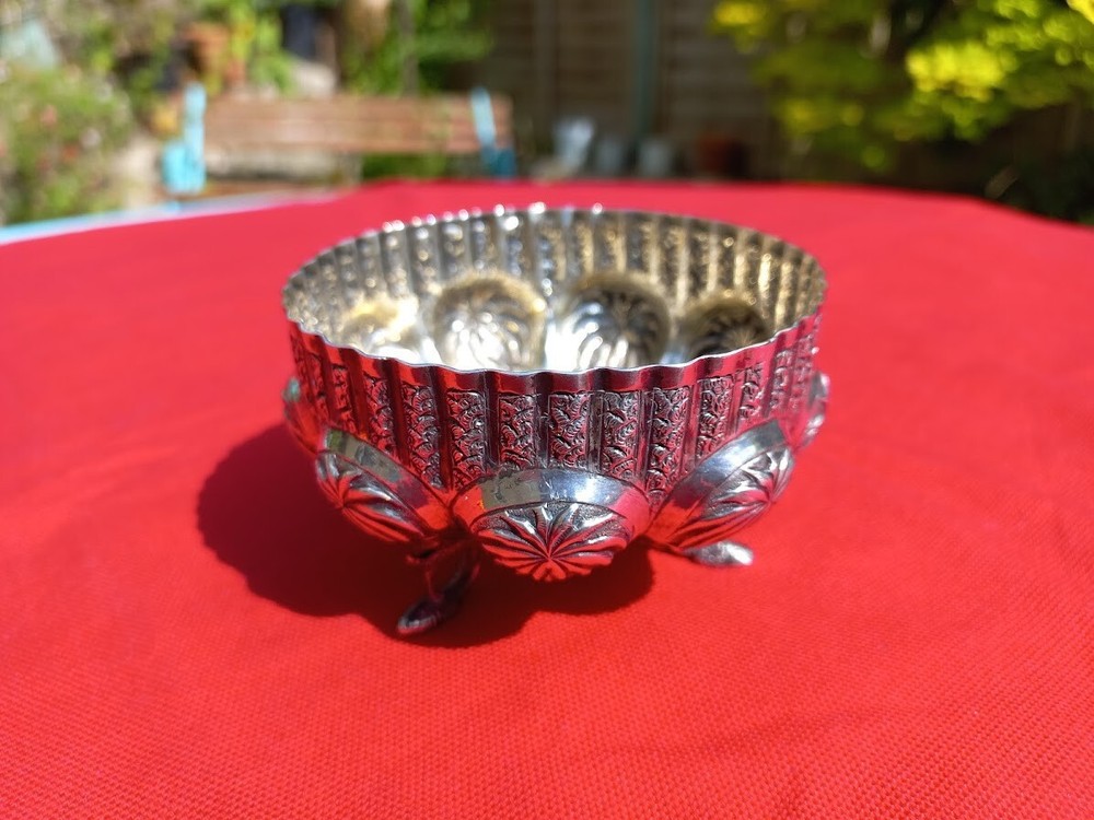 **price drop ** SOLID SILVER antique Indian bowl with repousse & gold interior
