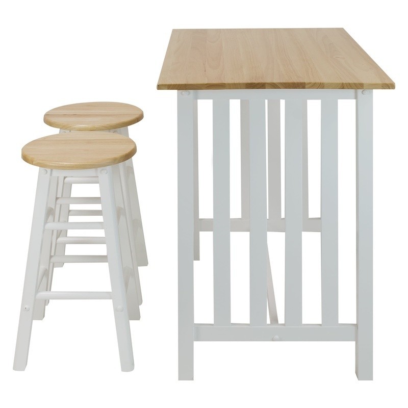 3 Piece Solid Wood Breakfast Cart Set W/ Pub Table & Stools Small Spaces New