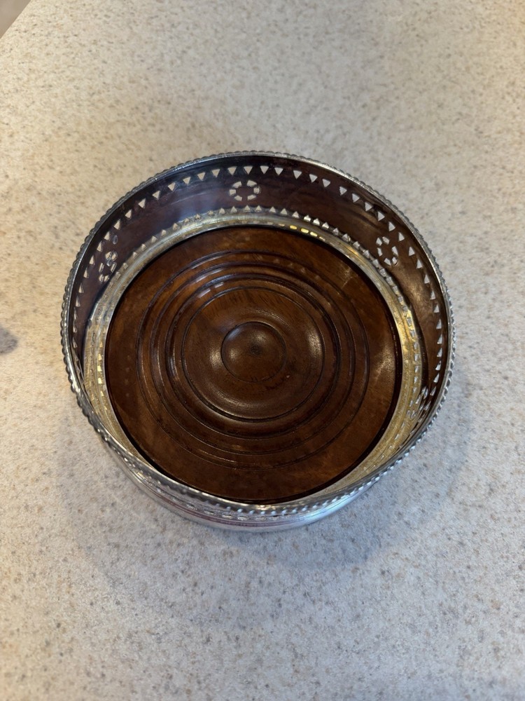Vtg Silver Plated Neoclassical Wine Coaster With Walnut Insert Unbranded