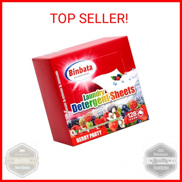 Binbata Laundry Detergent Sheets, Up To 128 Loads Berry Scent Hypoallergenic Eco