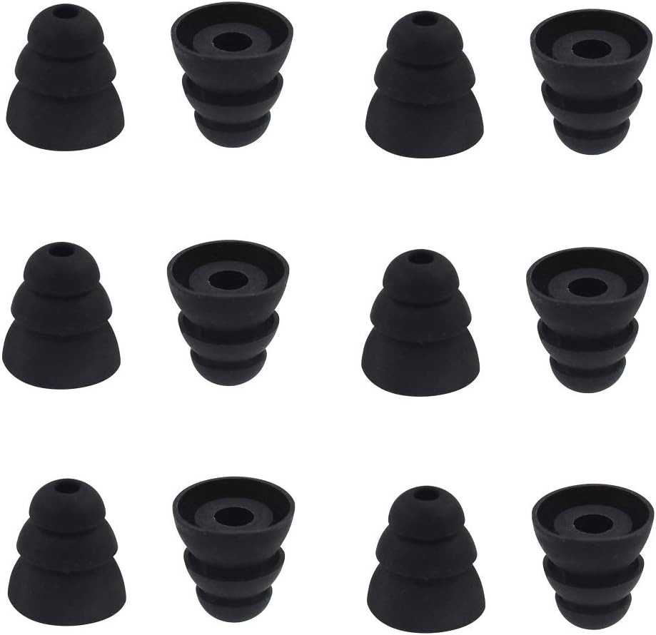 6 Pairs Replacement Triple Flange Ear Tips Earbuds Eartips Silicone Black