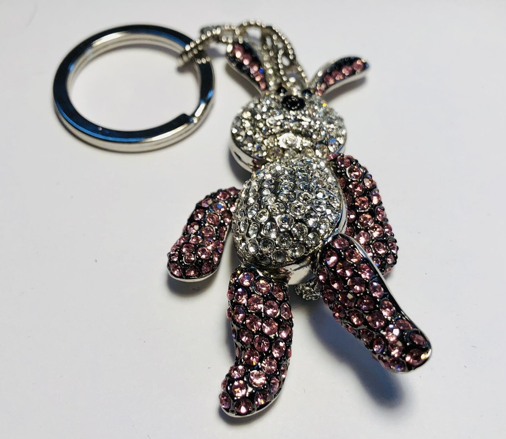 Two tone bunny rabbit key chain silver and pink 3”
