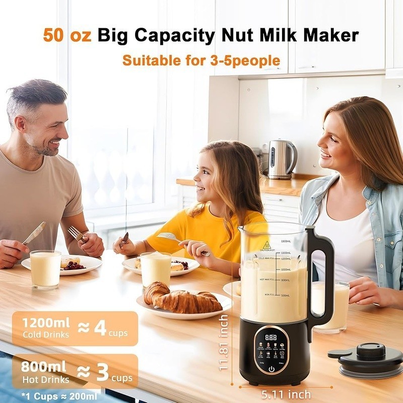 10-in-1 Nut Milk Maker Soy Milk Machine Automatic Blender W/ Cleaning Function