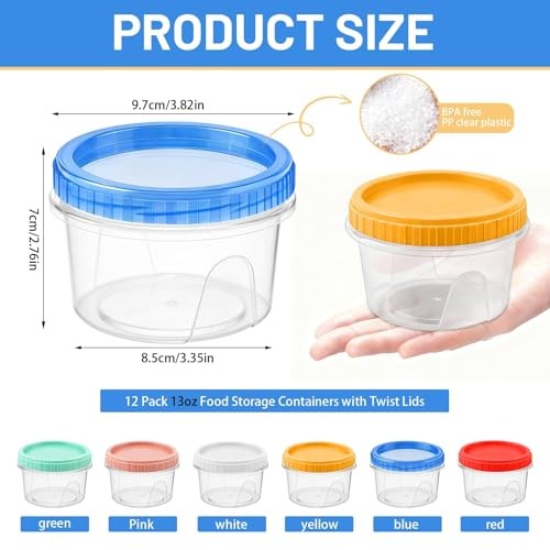 Pack Freezer Containers with Screw On Lids Stackable 13oz 12 Multicolor