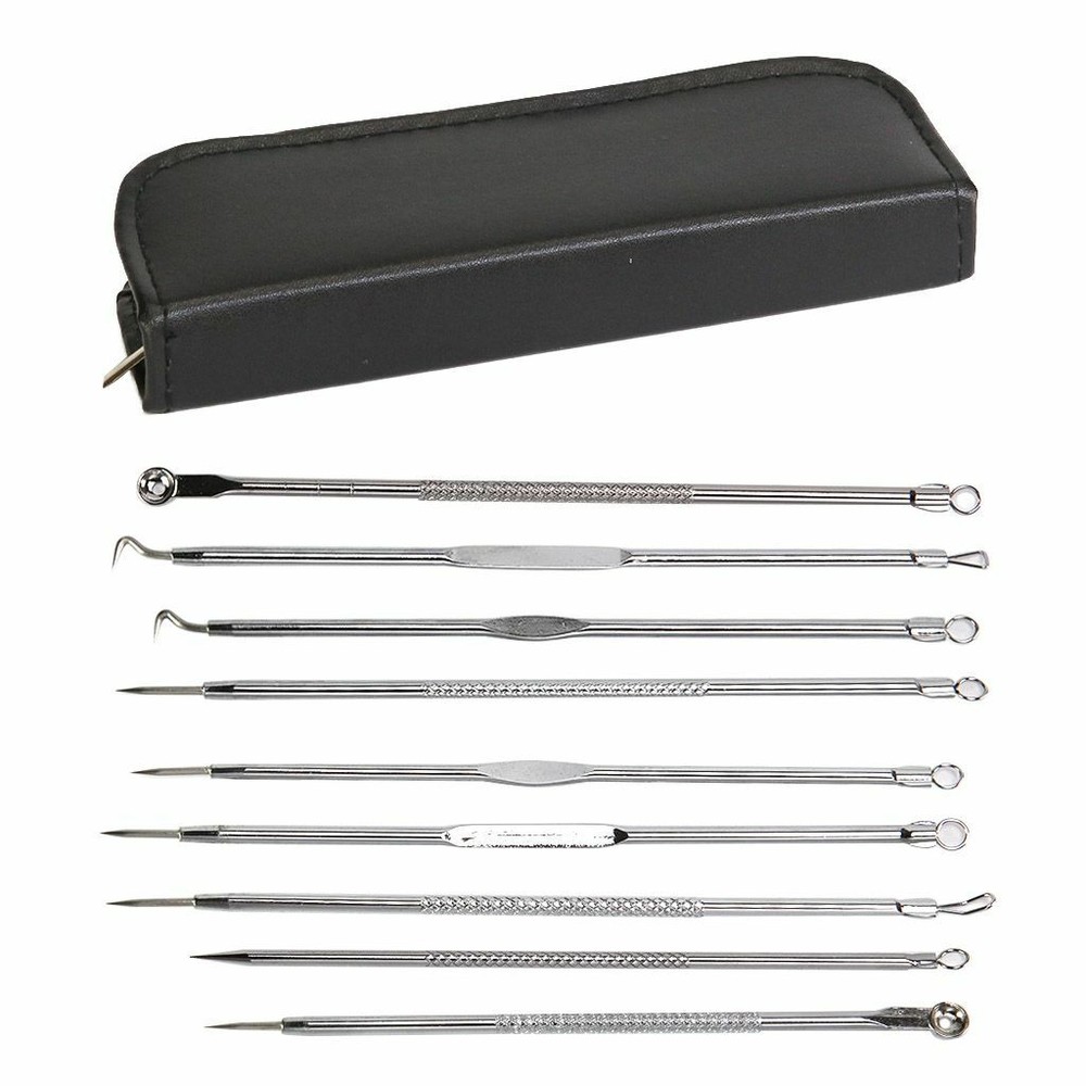 9pcs Blackhead Acne Comedone Pimple Blemish Extractor Remover Tool Kit Set