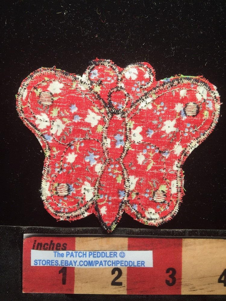 Vtg GREEN & RED BUTTERFLY Patch 63Z9