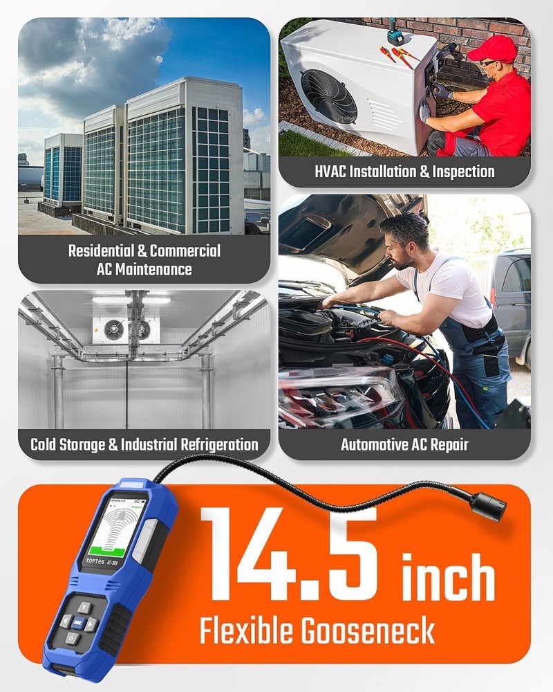 Pro Refrigerant Detector - HVAC Freon Sniffer, 3-Mode Sensitivity, TFT Display