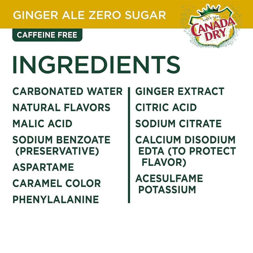 Zero Sugar Ginger Ale Soda, 12 fl oz cans, 12 pack