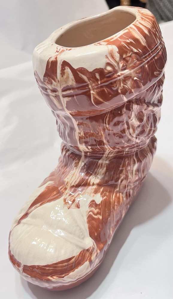 5½" Ceramic Moccasin Boot Artist Signed Vase Alaska Native