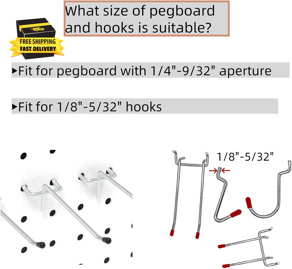 60PCS Pegboard Hook Locks, Peg Hook Locks Clips for 1/4 Inch Peg Board, Pegboard