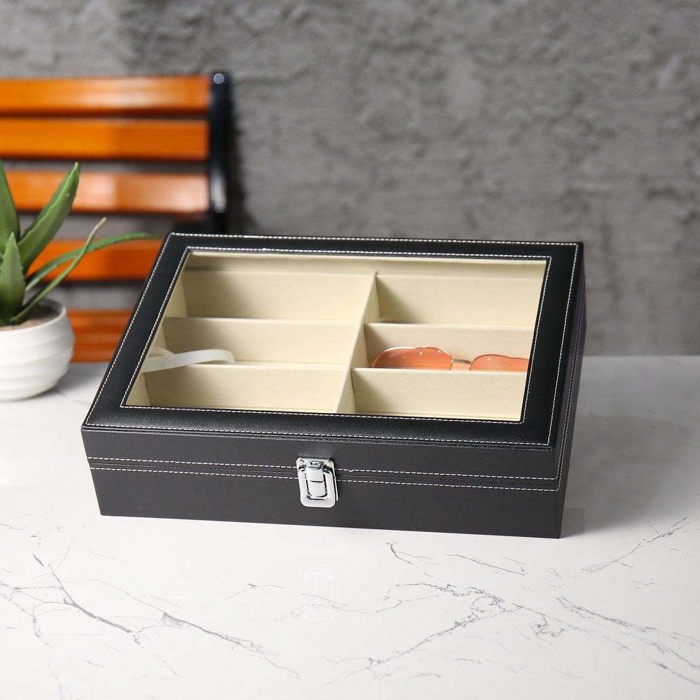 8 Slots Eyeglass Sunglass Storage Box PU Leather Glasses Display Case Organizer