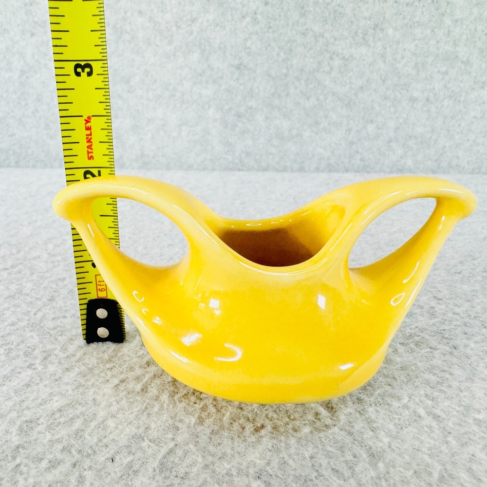Vintage Mini Sugar Bowl Aladdin Double Handle Style Yellow Ceramic Glossy