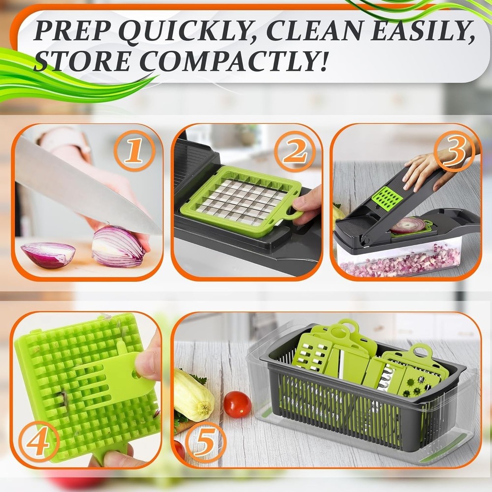 12-in-1 Vegetable Chopper Slicer Dicer Mandoline w/Container Kitchen Tool