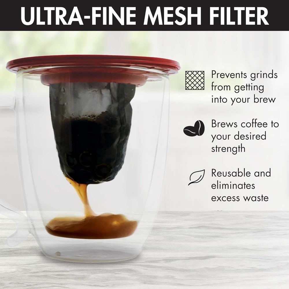 Brew Buddy Portable Pour Over, Reusable Fine Mesh Filter, Dishwasher Safe, Si...