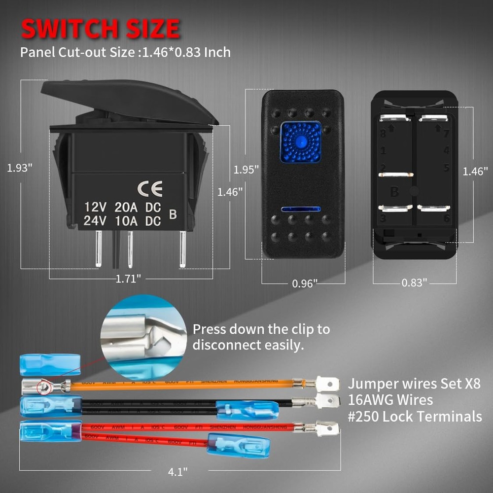 DaierTek UTV Car Rocker Toggle Switch 20A 12V Blue LED Lighted Waterproof Roc...