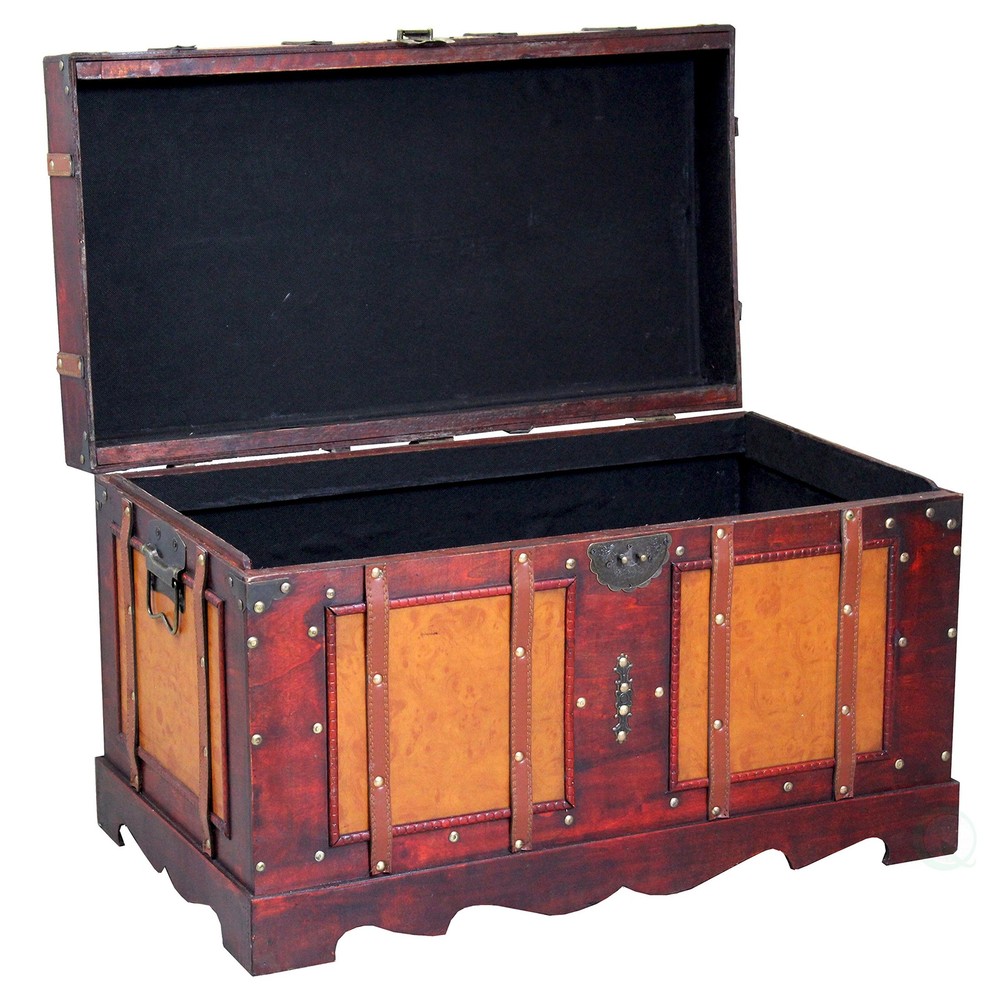 Large Antique Style Steamer Trunk, Decorative Storage Box