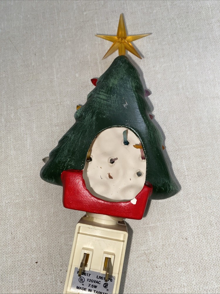 VTG Ceramic Christmas Tree Nightlight Plug In *READ Bulb Base Stuck