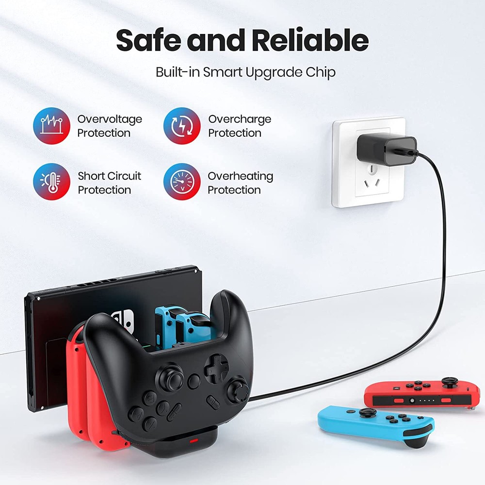 NEWDERY Controller Charger Dock For Nintendo Switch Pro Controller and Joy con