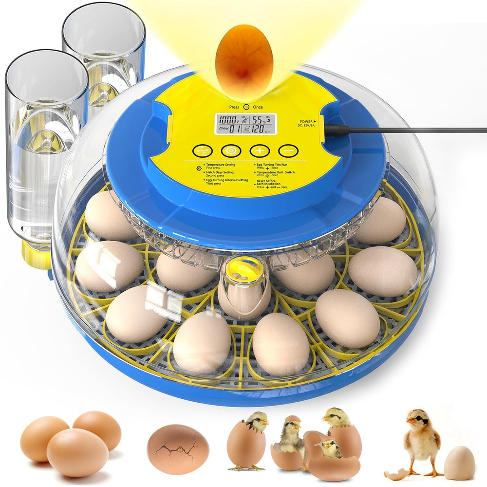 Incubators for Hatching Eggs-18 Egg Incubator with Automatic Egg Turning and Hum