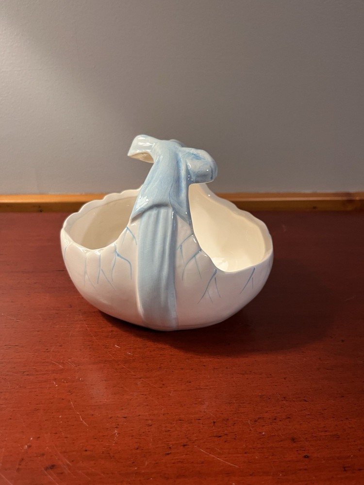 Vintage Ceramic Planter With Blue Bow Accent