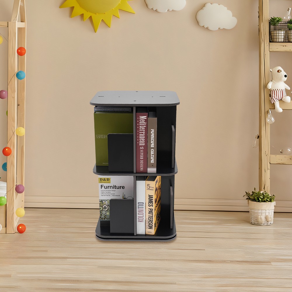 2-Tier Rotatable Bookshelf, Compact 360° Design for Organized Storage