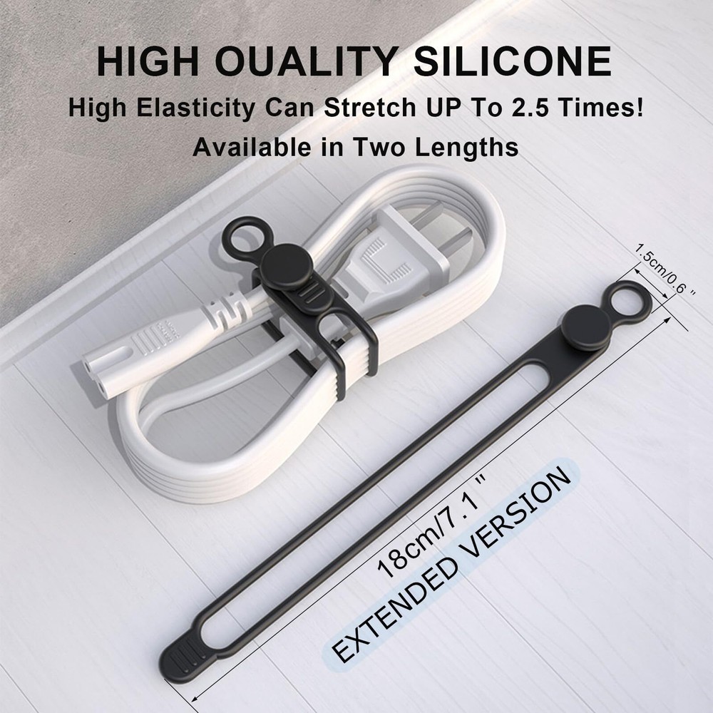 Silicone Cable Straps 10pcs Extra-Long Reusable Hanging Organizer for Cables ...