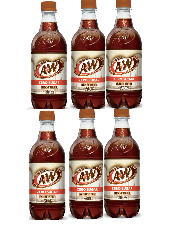 A&W Zero sugar Root Beer, 20 Fl Oz Bottles, (Pack of 6)